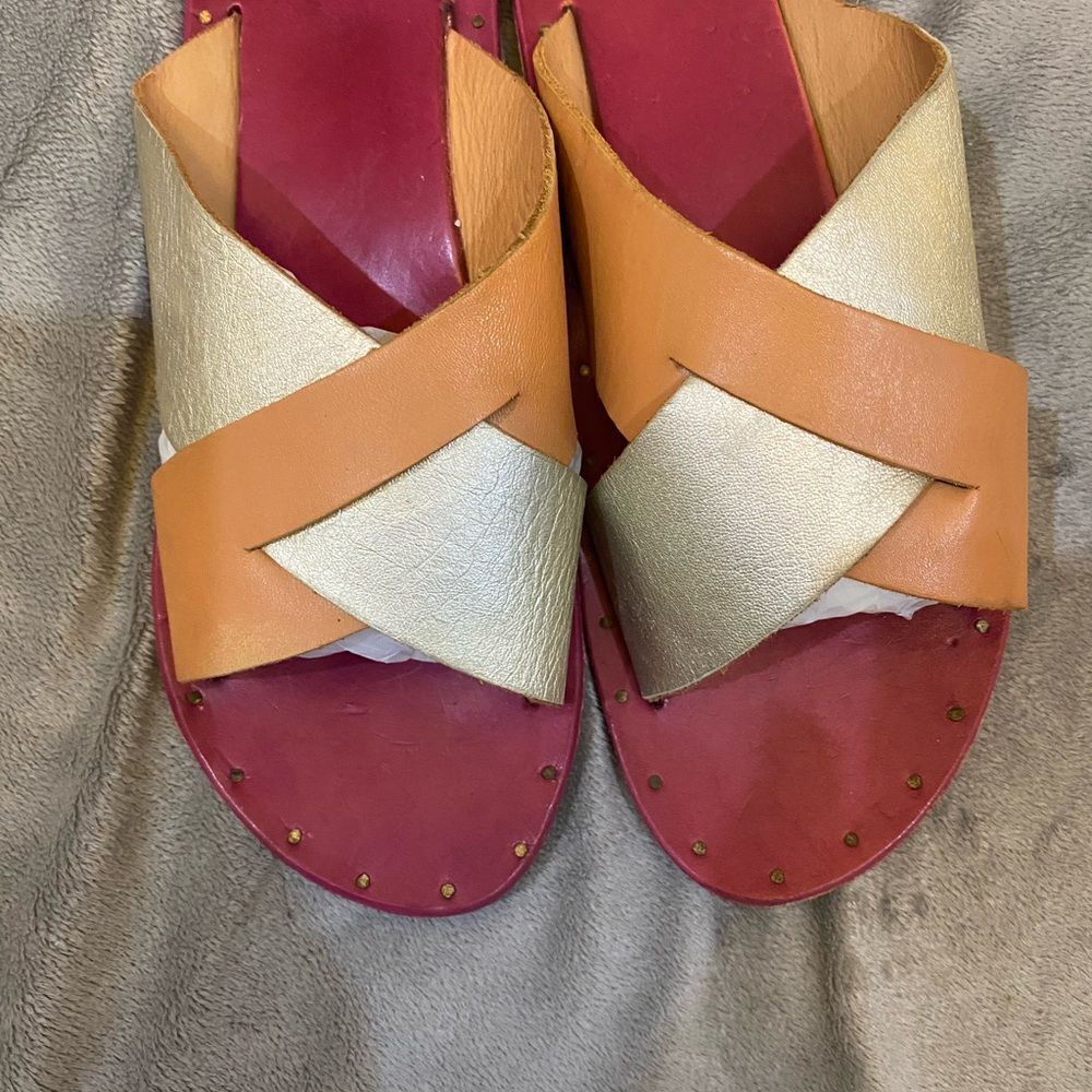 Beek By Two Birds Leather Slid On Sandals Women Size 8 - Picture 3 of 8